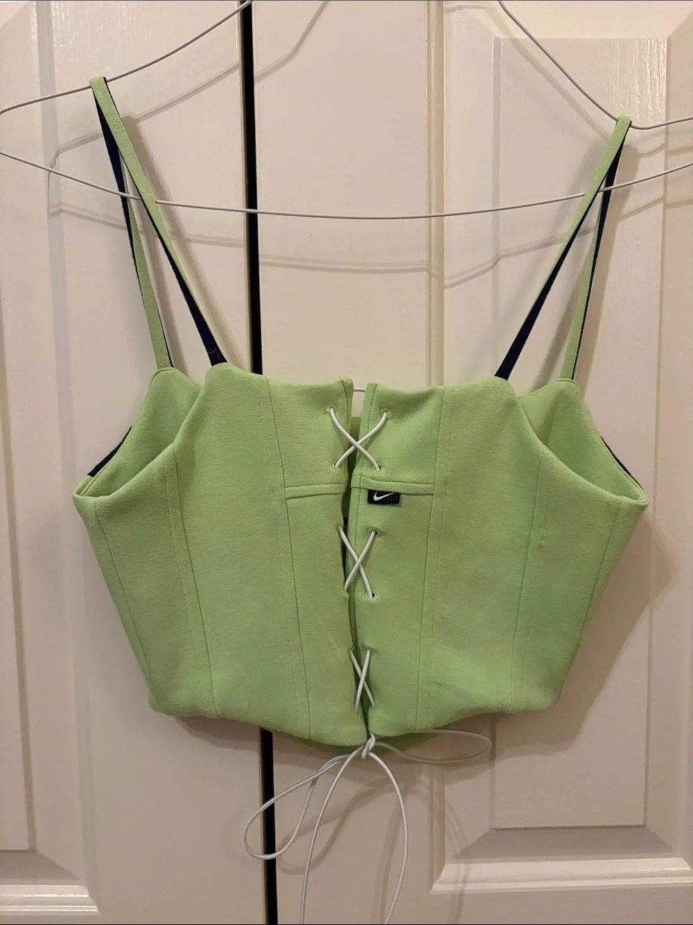 Recycled Nike Lime Green & Navy Corset Crop Top - Picture 2 of 4